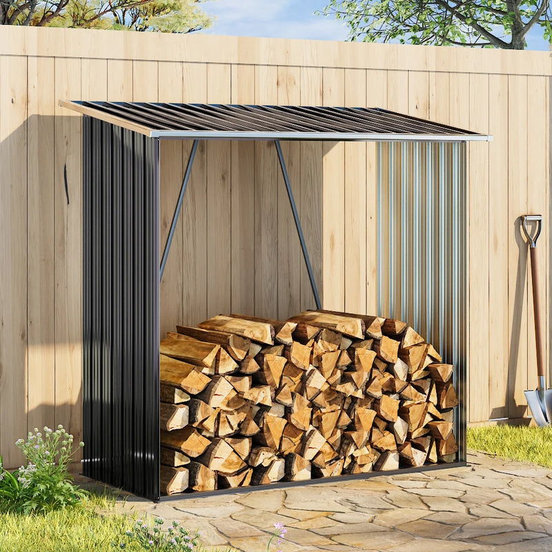 Waterproof Log Store — Grey — grey pressure-treated wooden log store, main product view