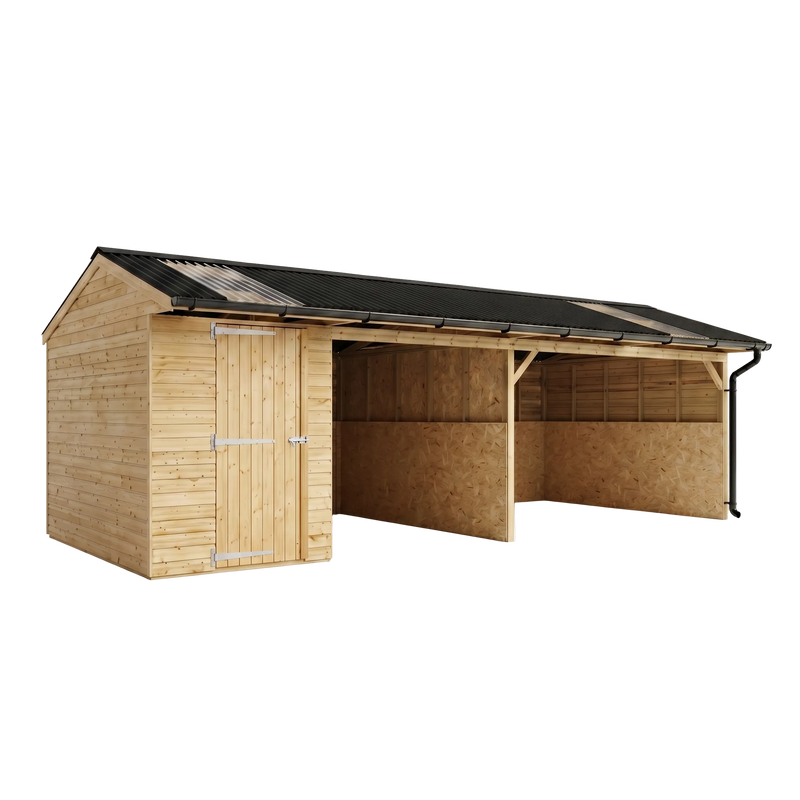 12ft x 28ft Wooden Carport, Shelter & Workshop - 25mm Tongue & Groove