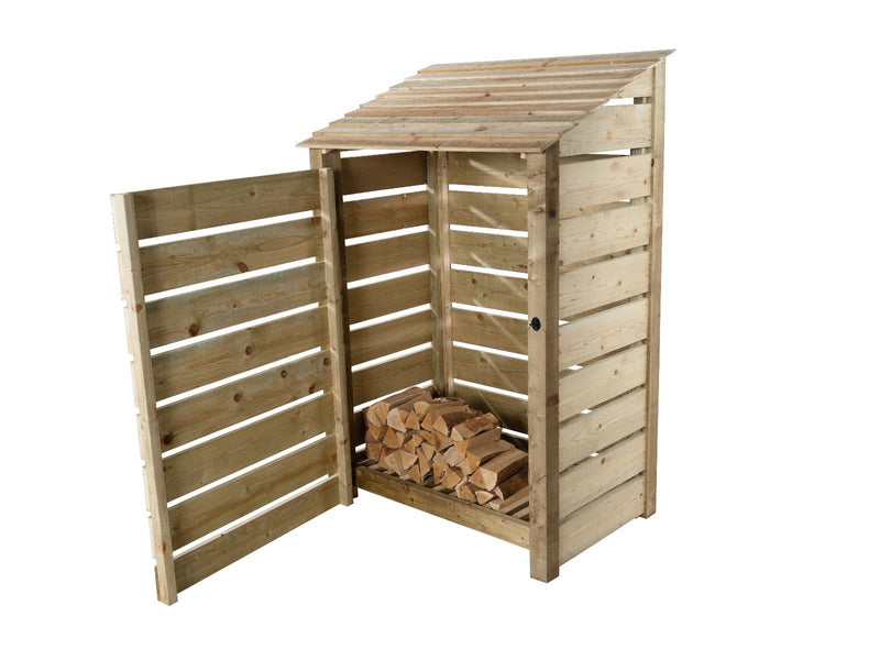 Slatted Wooden Log Store with Door W-119cm, H-126cm Or 180cm, D-88cm