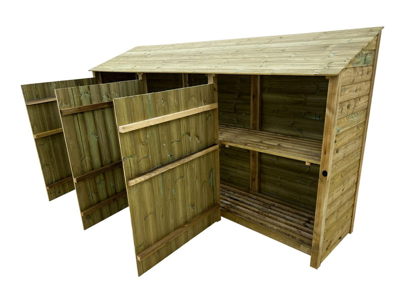 Wooden Premium Tongue/Groove Log Store with Doors and Shelf W-335cm, H-126cm or 180cm, D-88cm