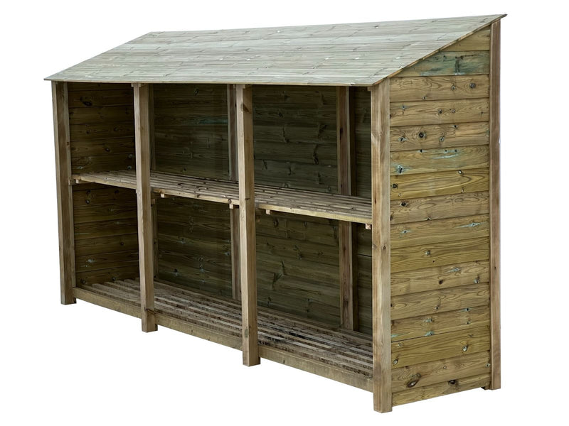 Wooden Premium Tongue/Groove Log Store with Shelf W-335cm, H-126cm or 180cm, D-88cm