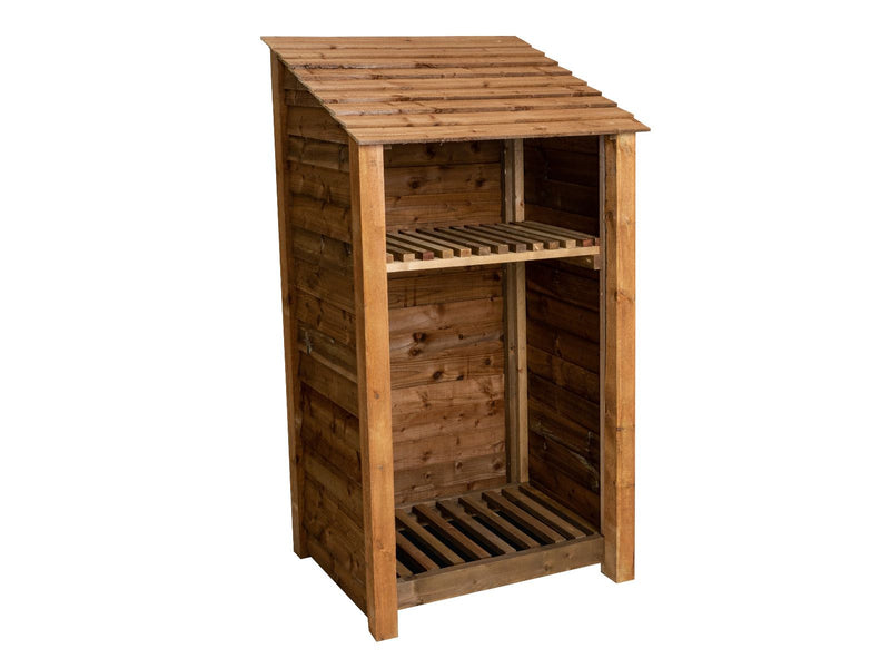 Wooden Log Store with Shelf W-99cm, H-126cm Or 180cm, D-88cm - Brown Finish