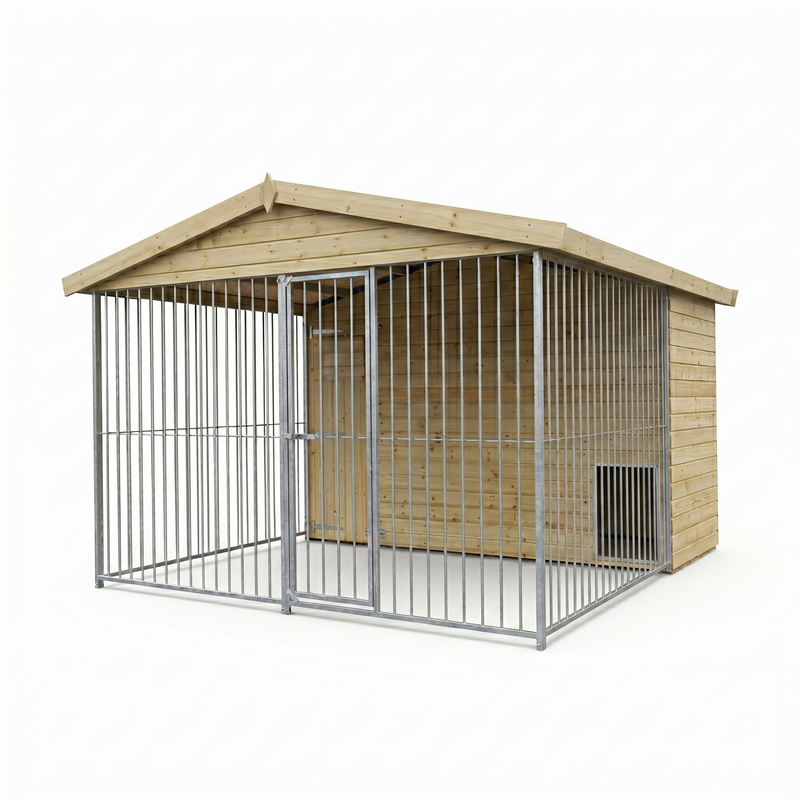 10x10ft Front Entry Wooden Dog Kennel with Run