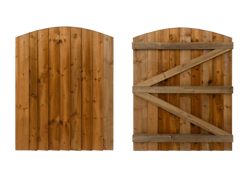 Arch Top Garden and Side Gate (v3) - 150cm Height - Brown Finish