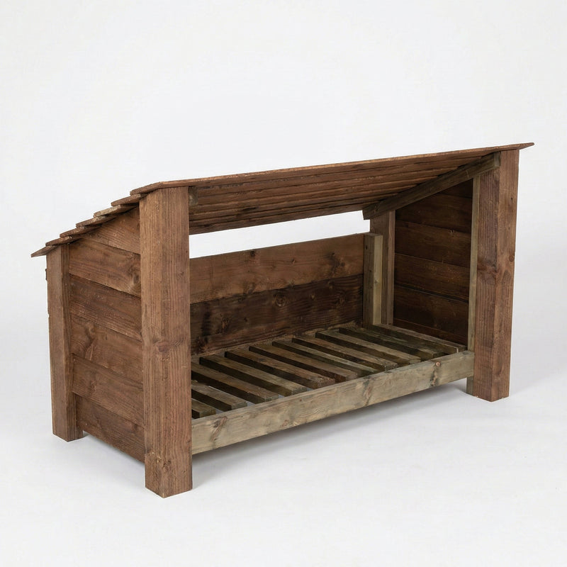 Wooden Outdoor Shoe/Log Storage W-119cm, H-66cm, D-54cm - Brown Finish