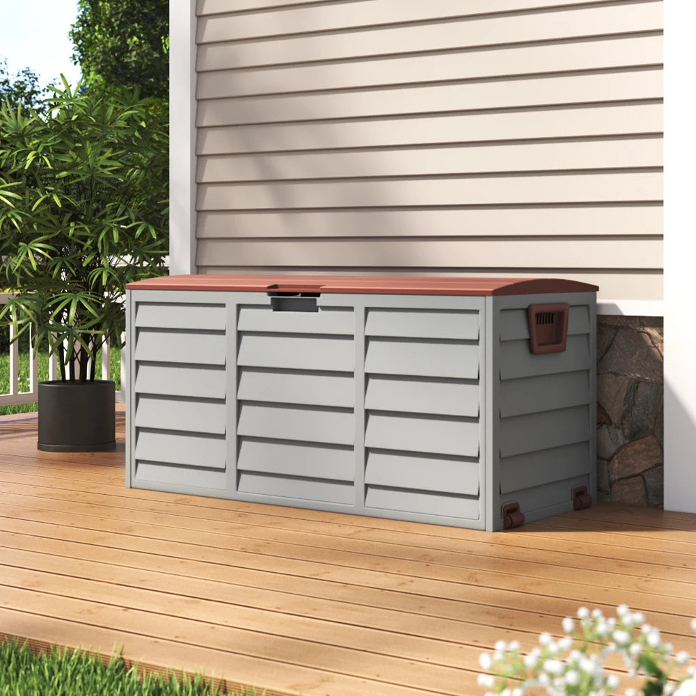 290L Waterproof Garden Storage Box — Brown — grey storage box, main product view
