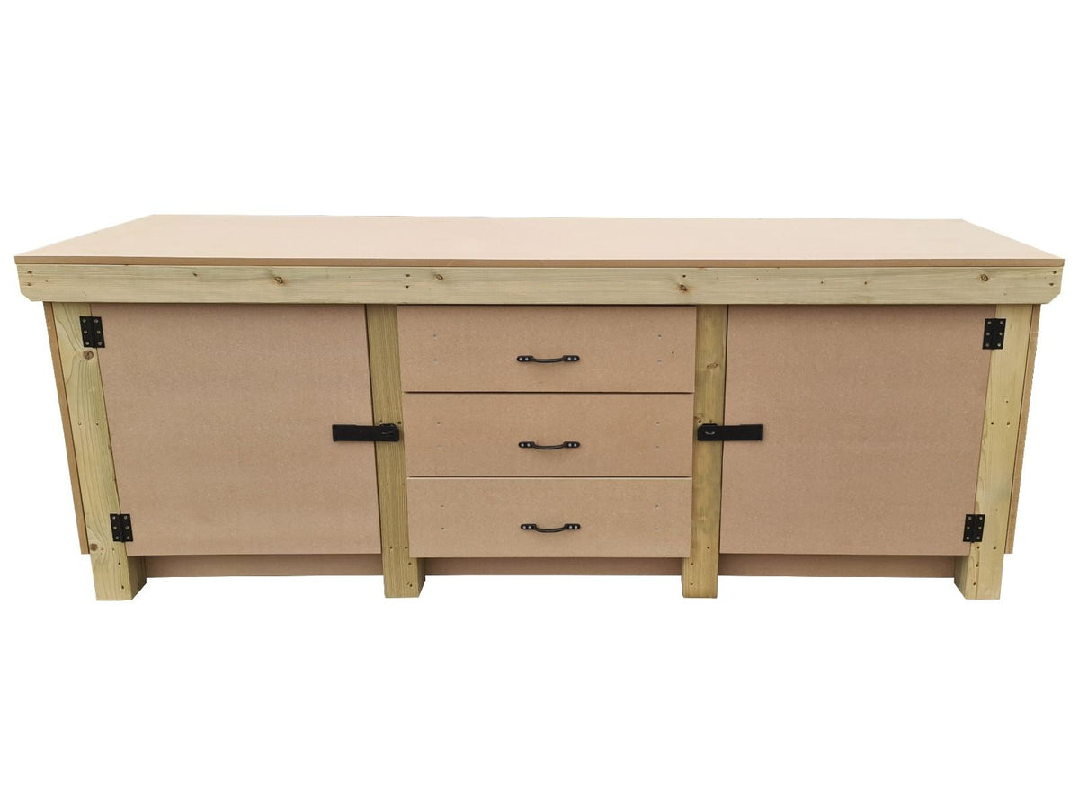 Wooden work bench with drawers and double lockable cupboard (V.8)