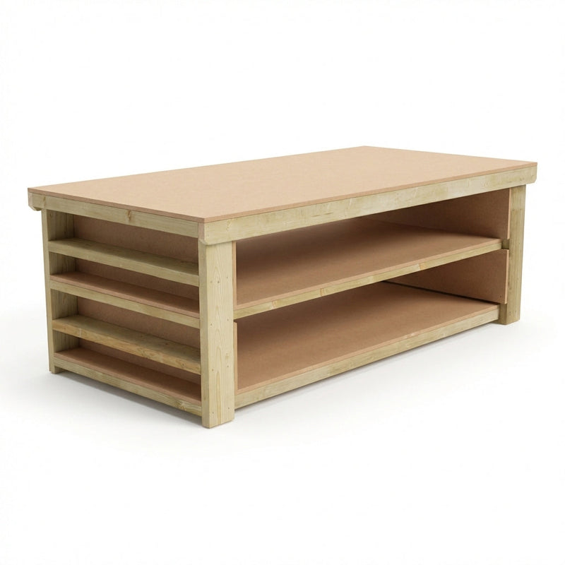 Wooden Workbench MDF Top with Extra shelving Depth-3ft With Double Shelf