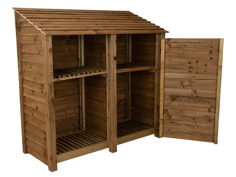 Wooden Garden Tool Storage with Shelf W-187cm, H-126cm or 180cm, D-88cm - Brown Finish