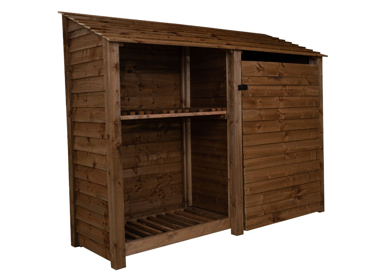 Wooden Garden Tool Storage with Shelf W-227cm, H-126cm or 180cm, D-88cm - Brown Finish