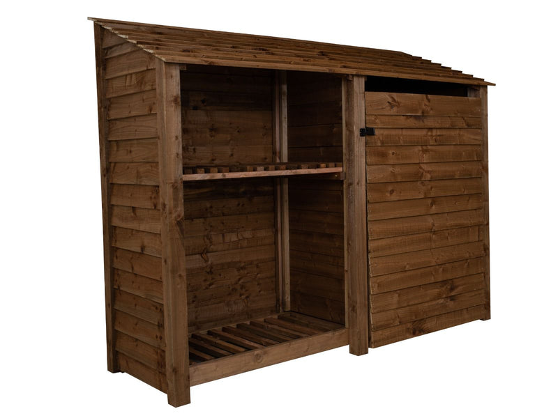 Wooden Garden Tool Storage with Shelf W-227cm, H-126cm or 180cm, D-88cm - Brown Finish