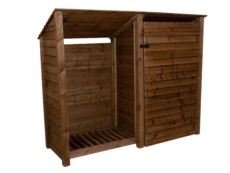 Wooden Garden Tool Storage (Roof Sloping Back) W-227cm, H-126cm or 180cm, D-88cm - Brown Finish