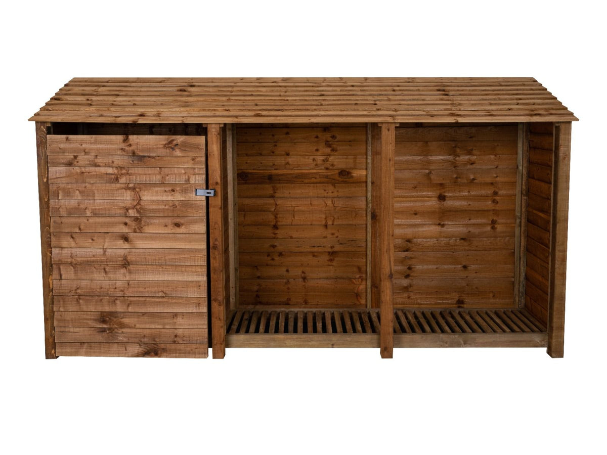Wooden Garden Tool Storage W-335cm, H-126cm or 180cm, D-88cm - Brown Finish